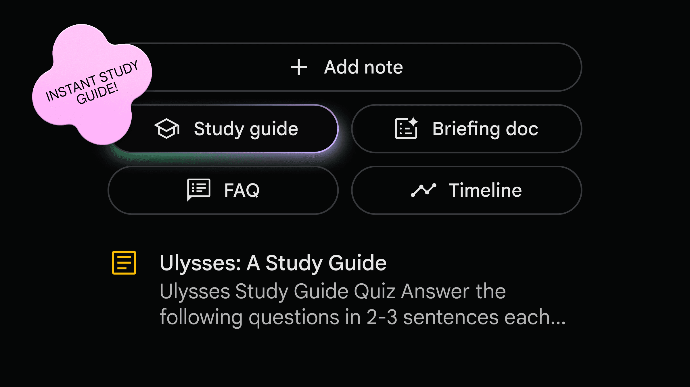 NotebookLM erstellt sofort einen Study Guide aus den hochgeladenen Quellen